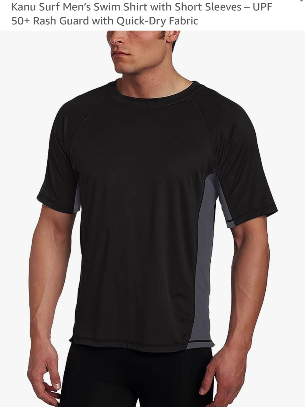 Kanu Surf Men's Black Short-Sleeve Rash Guard with Gray Side Panels NWT